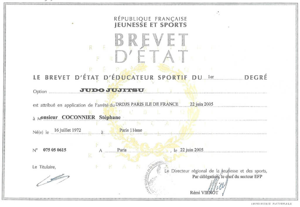 Brevet d'État d'Éducateur Sportif Stéphane Coconnier