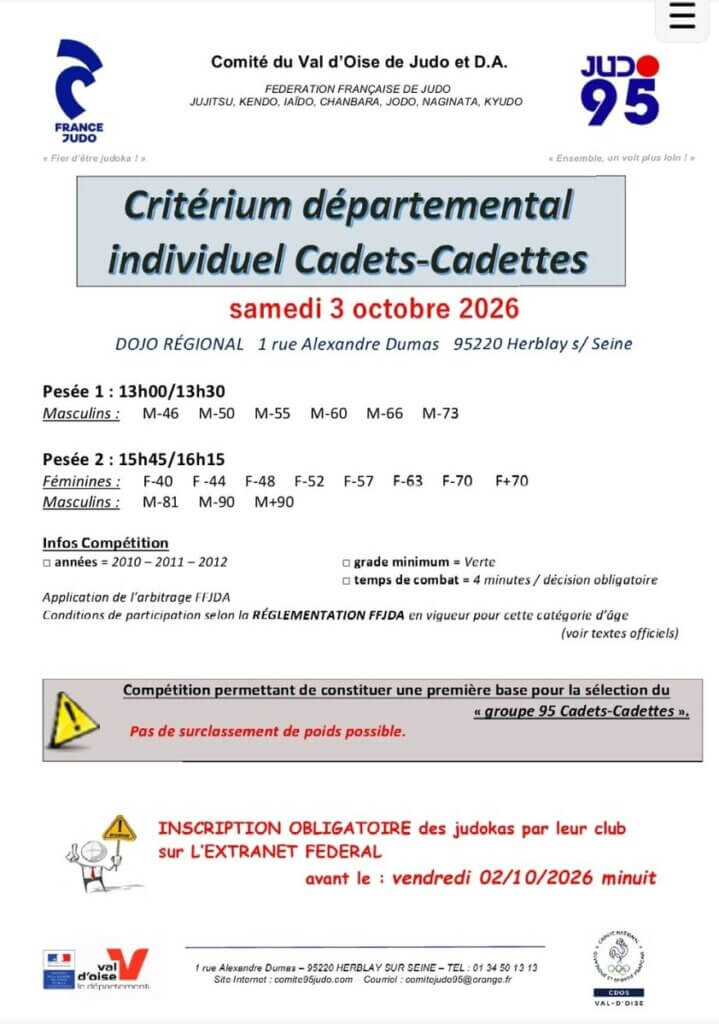 Affiche du critérium départemental du Val d'Oise cadets 2026