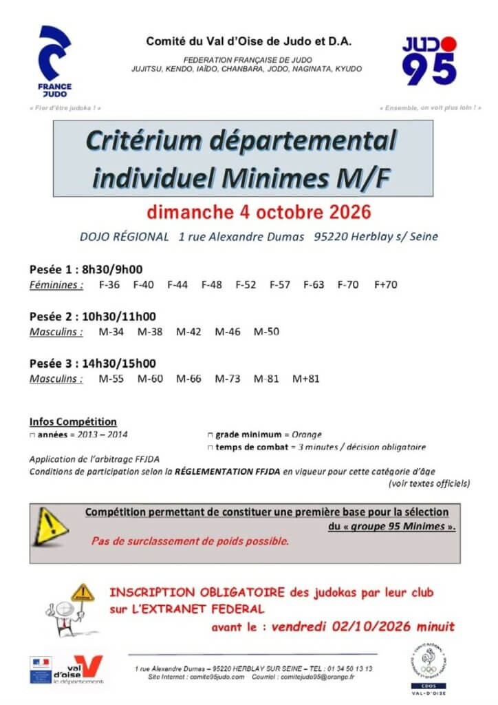 Affiche du critérium départemental du Val d'Oise minimes 2026